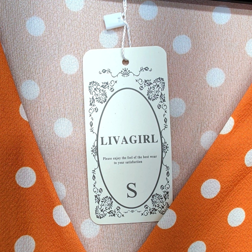 LIVAGIRL Orange Polka Dot High-Low Wrap Dress Small V-Neck Short Sleeve New - Picture 4 of 15